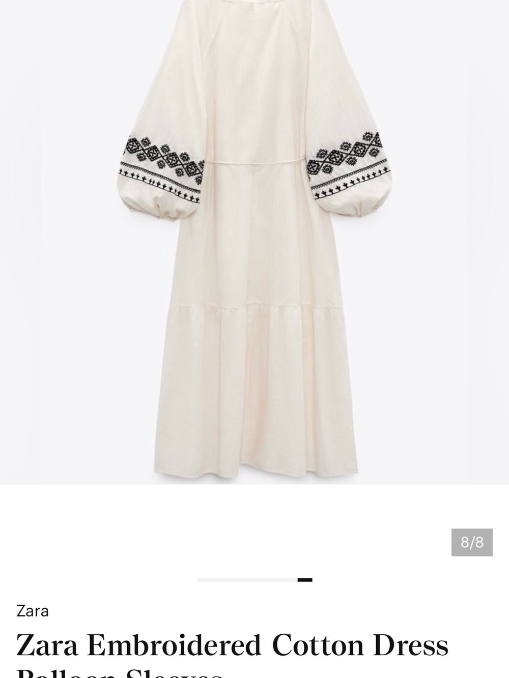 Zara Embroidered Cotton Dress Balloon Sleeves